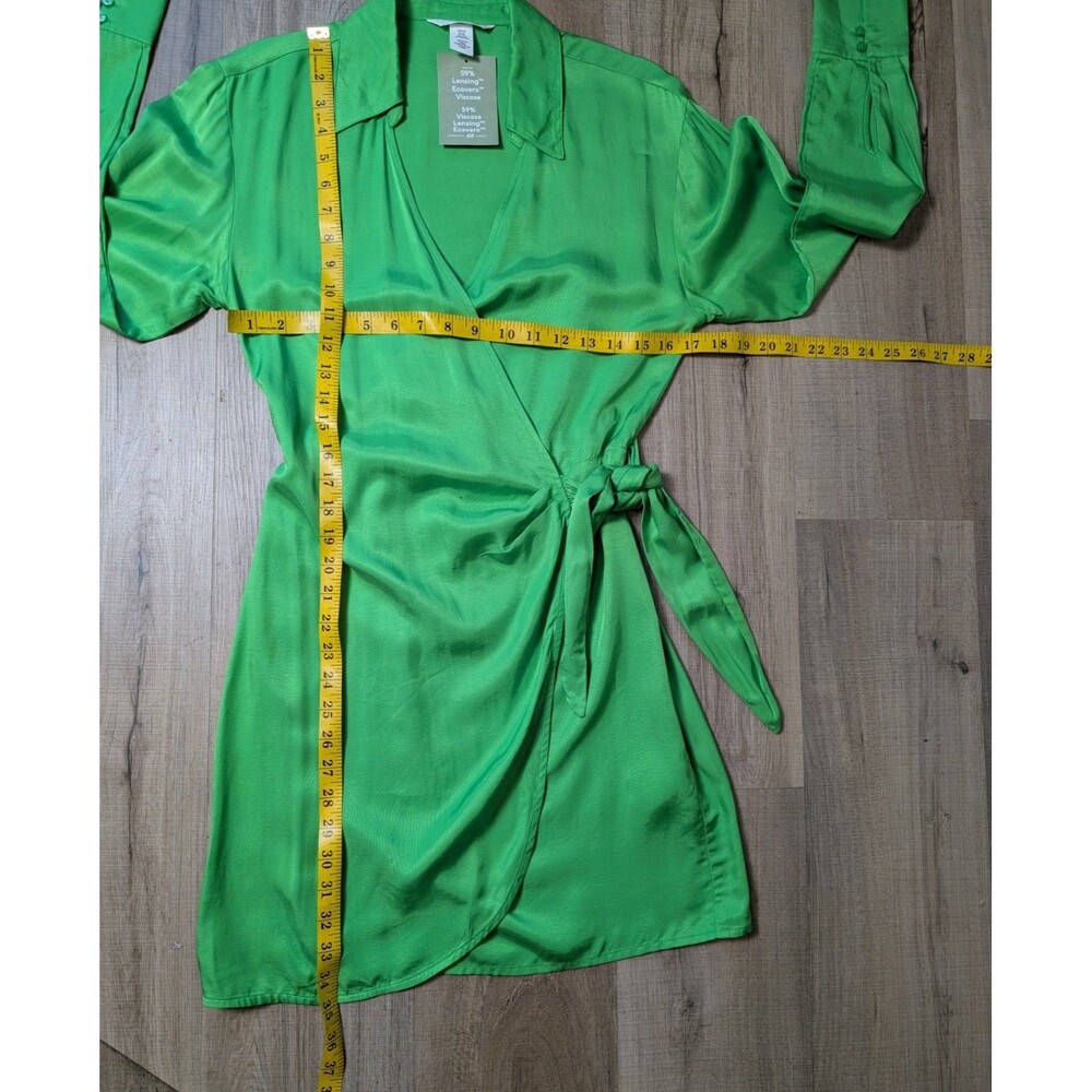 NWT H&M Size XS Wrap Dress Long Sleeve Kelly Green Viscose Satin Cocktail Chic - Picture 12 of 12